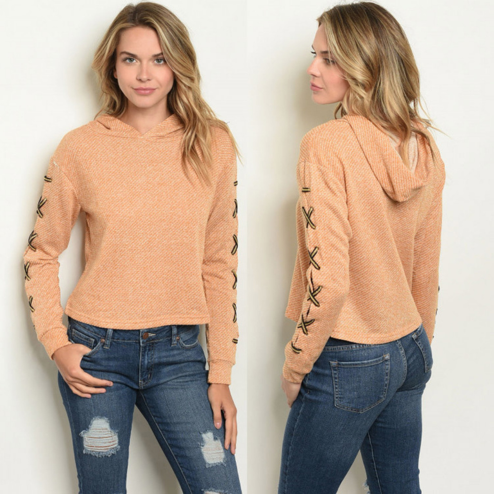 Womens Hoodies, Lace up Sleeve Hoodie, Hooded Tops